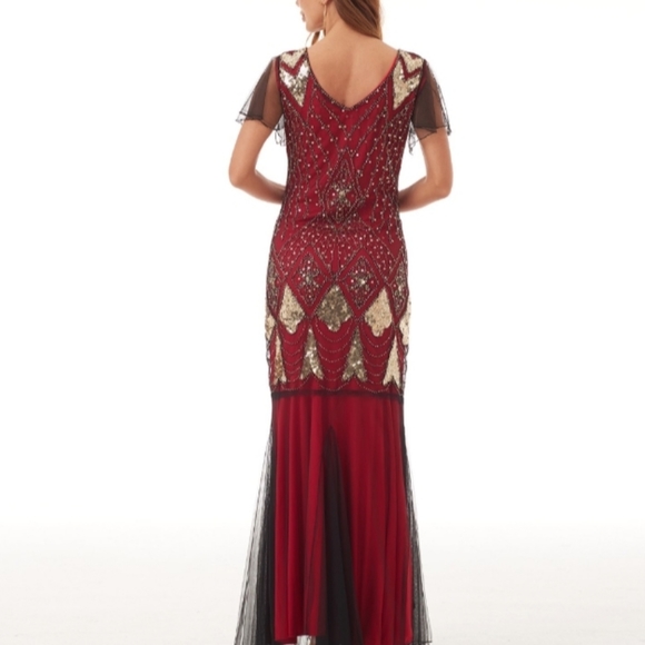 JDLSPPL Women's Red&Black Gatsby Evening Dress Sequin Maxi Flutter Sleeve Gown S - Picture 4 of 12